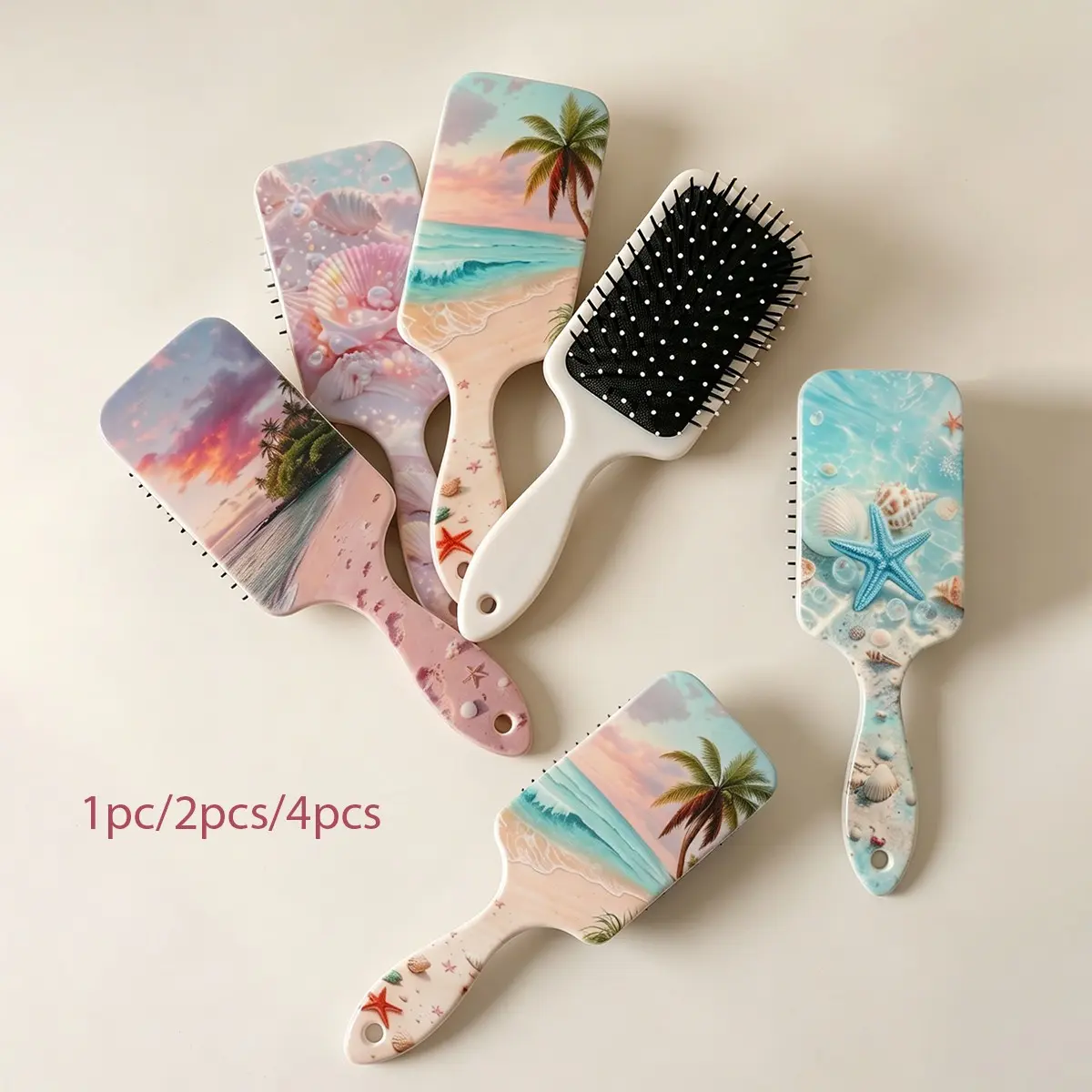 Air Cushion Massage Comb Type, Anti-Static Smooth Essential Hair Brush, Home Use, Gift for Loved Ones, Summer Ocean Shell Starfish Pattern