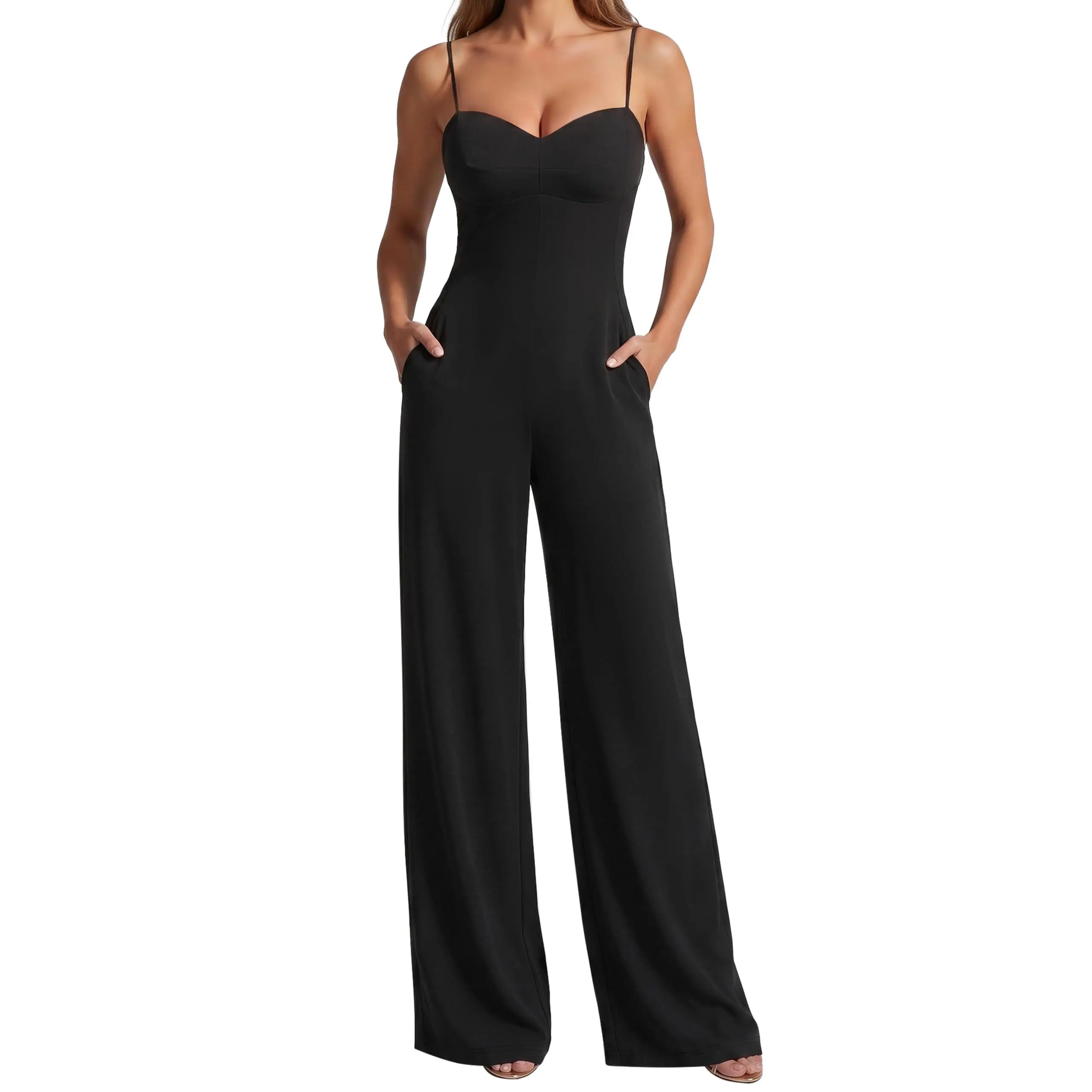 Sunzel Women's Dressy Casual Wide Leg Jumpsuit Open Back One Piece Outfit | Sweetheart Neckline, Adjustable Straps, Removable Pads, 30-Inch Inseam, Buttery Soft Stretch, Side Pockets, Wedding Guest