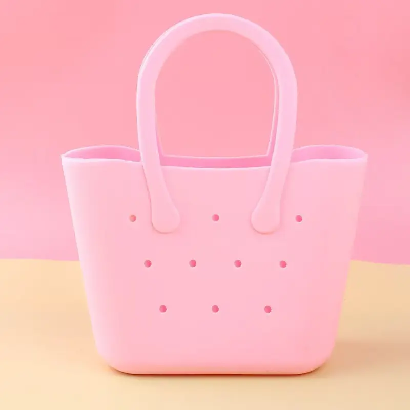 Silicone Handbag with Dual Handles, Solid Color Beach Bag, Bathroom Storage Bag, Evening Party Bag, Grocery Shopping Bag, Beach Outing