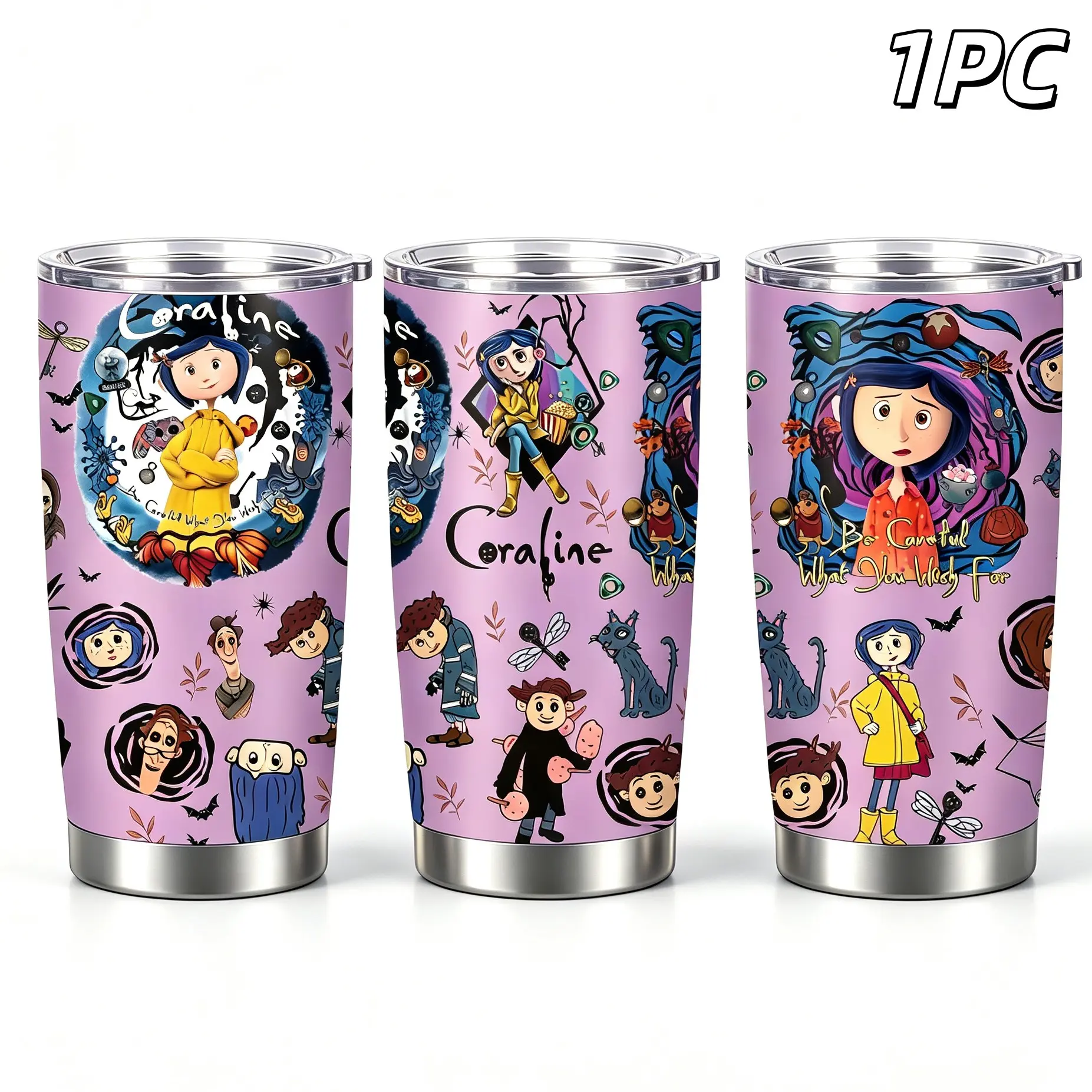 Caroline 20oz Stainless Steel Insulated Cup, Leak-Proof Lid, Gothic Horror Cartoon Travel Coffee Mug, Insulated Tumbler, Double Wall Vacuum Bottle, Halloween Gift