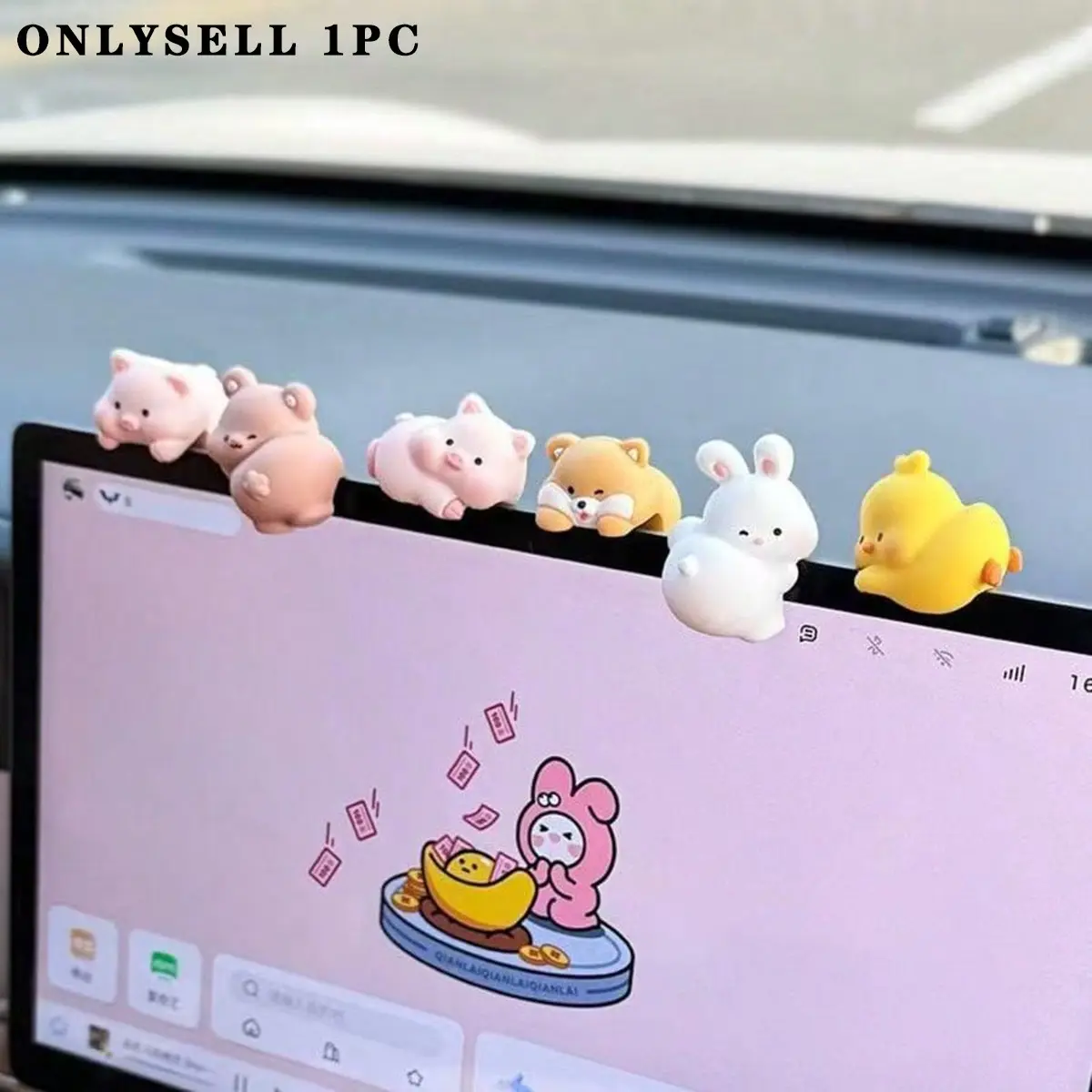 6pcs/cute Dog & Bunny Car Dashboard Decor, Car Decorations, Portable Indoor Home Decoration, Free Back Glue Sticker, for Women & Men