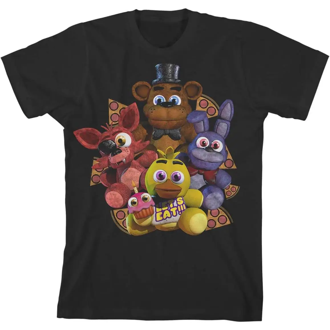 Freddy Bonnie Chica Foxy Classic Four Animatronics Pizza Slice Frame Print T Shirt S-5XL Soft Cotton Dark Horror Gaming Casual Top
