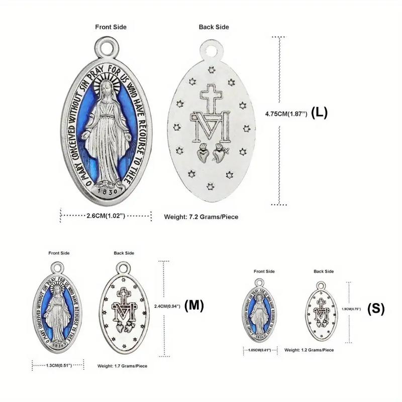 20 Pieces of Grace Mary Miracle Pendants - Blue Enamel Catholic Rosary Beads for Necklaces and Jewelry