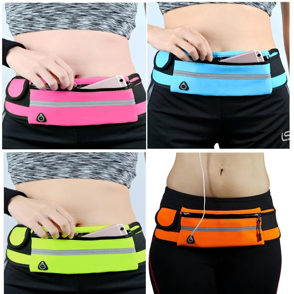 Waterproof Anti-Theft Running Fanny Pack, Slim Skin-Hugging Cycling Water Bottle Waist Bag, Double-Pocket Outdoor Cell Phone Pouch