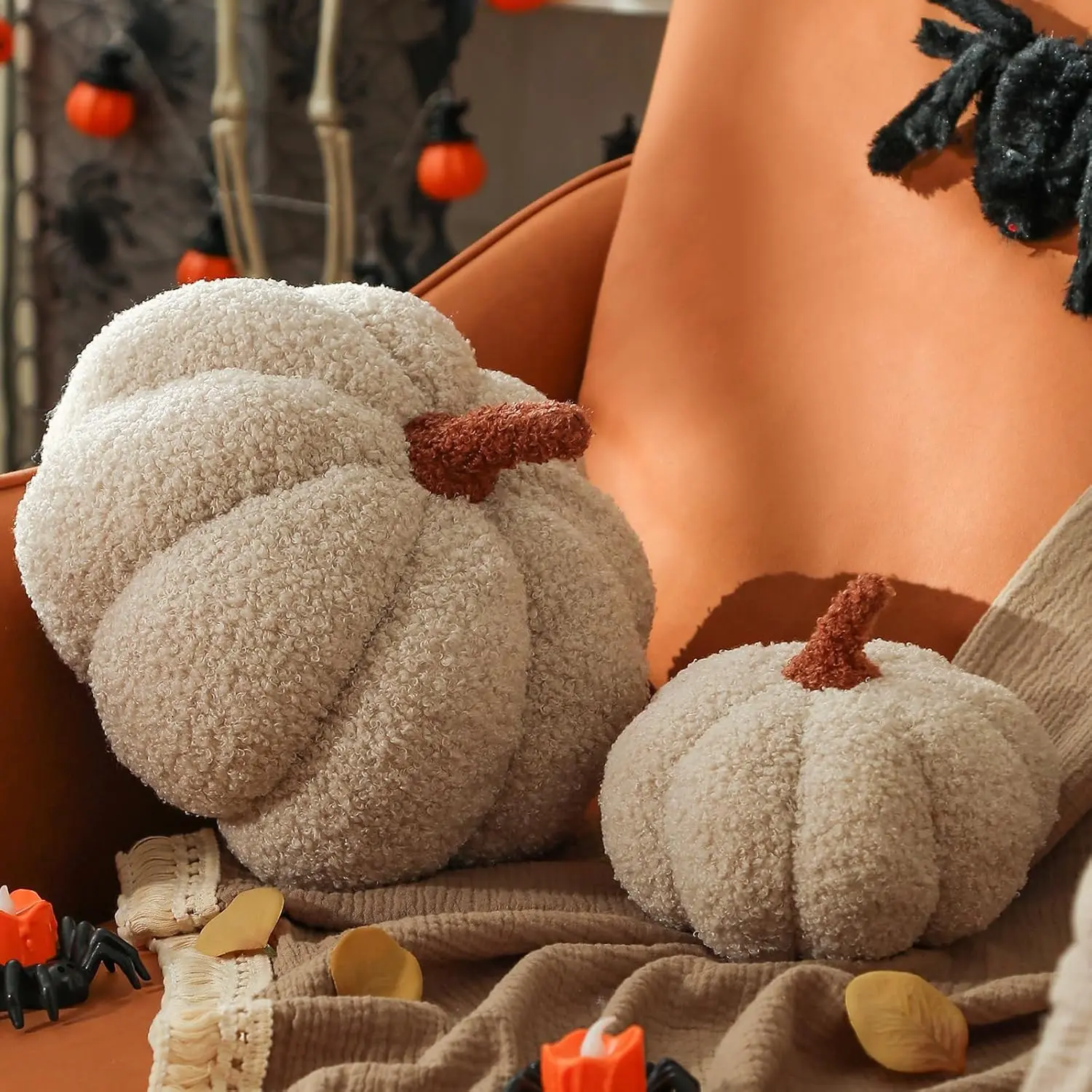 Pumpkin Pillows, Thanksgiving Pumpkin Pillow Set of 2,  Throw Pillows Fall Room Decoration, Teddy Fleece 6x12&4x7 Inches Accent Cushion Gifts for Holiday