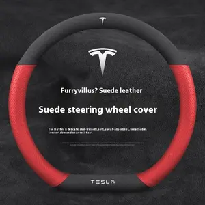 Premium Suede Leather Car Steering Wheel Cover - Enhanced Grip & Comfort for Tesla Model 3, Y, S, X & More