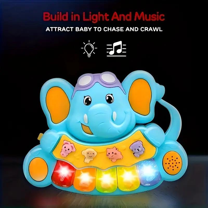Interactive elephant musical toy, an educational piano with lights and sound effects for toddlers, safe touch play, helps children learn colors, the alphabet, and develop sensory skills.A Christmas and birthday gift (random colors, batteries not included