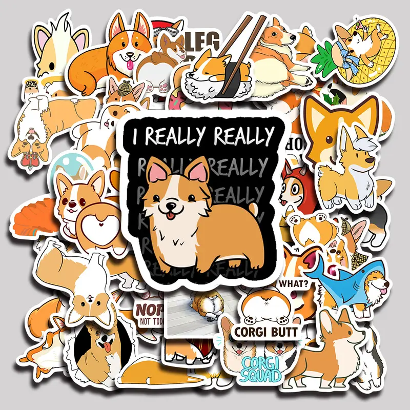 50PCS Corgi Aesthetic Vinyl Stickers Pack for Laptop Water Bottle Phone Case Skateboard Journal Scrapbook DIY Decoration