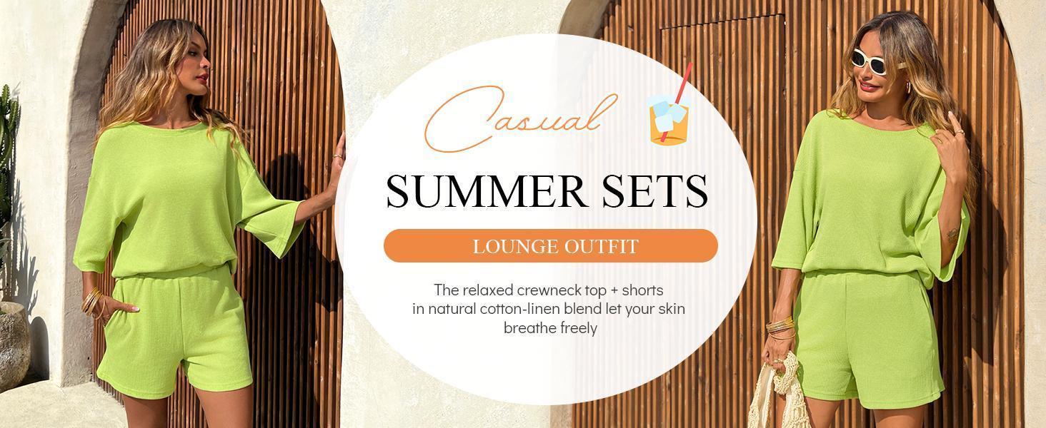 Imily Bela Womens Short Sets 2 Piece Outfits 3/4 Sleeve Tops and Elastic Waist Shorts Lounge Set Casual Loungewear SpringStatements