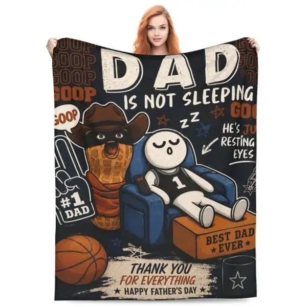 Funny Birthday Gift for Dad Husband, Dad Is Not Sleeping Flannel Blanket, Fathers Day Dads Gifts From Daughter Son, Super Soft Throws Blanket for Couch and Napping