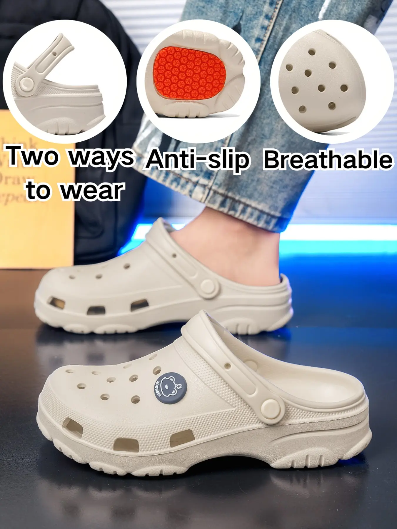 Women's One-Step Garden Shoes, Casual Breathable Cute Hollow-Out Sandals with Arch Support, Anti-Slip Sole, Indoor Outdoor Comfort, Summer Slide Slippers, Beach Home Sandals