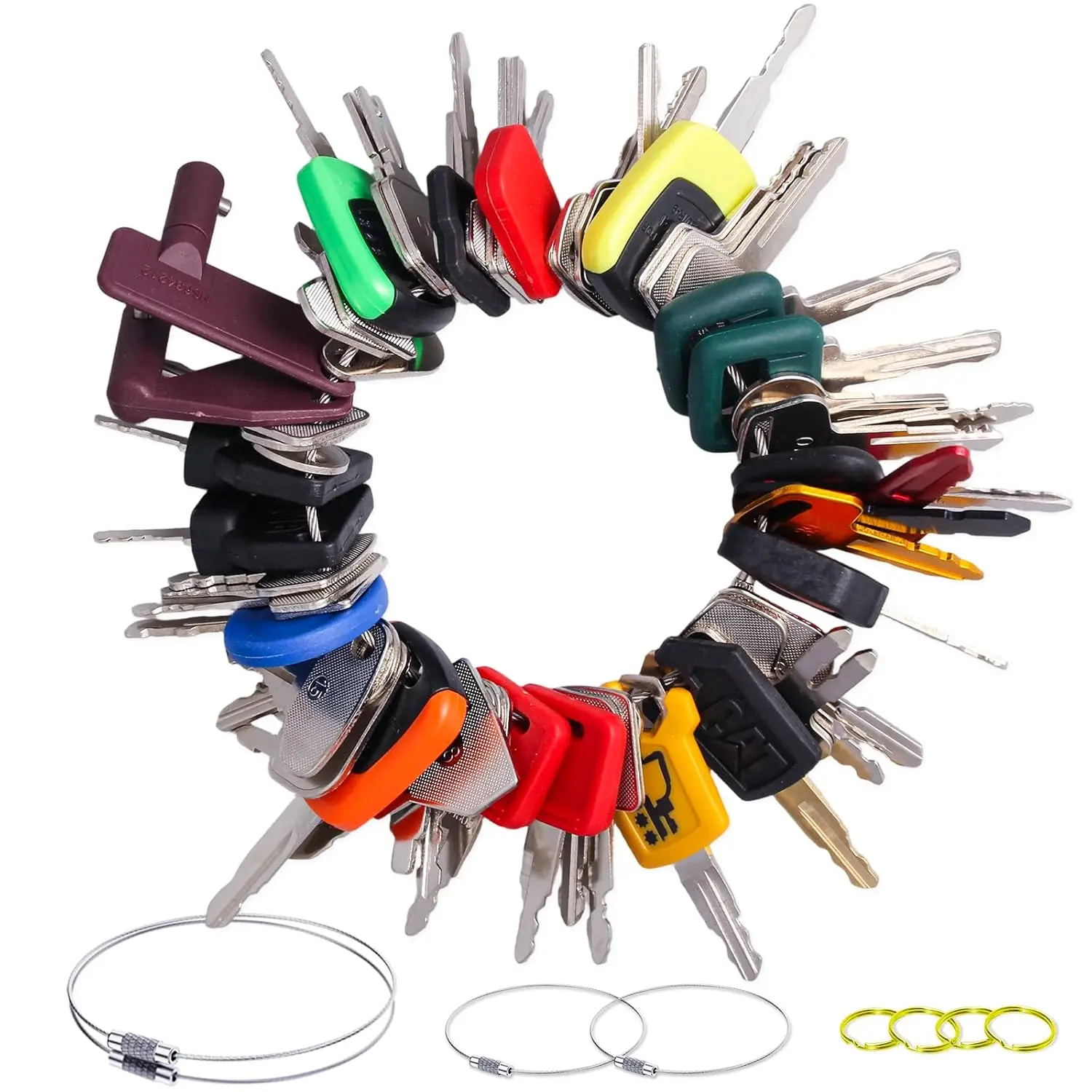 57PCS Equipment Keys Set, Construction Equipment Keys for Cat Komatsu Volvo Bobcat Kubota JCB Case New Holland Hyster Yanmar Takeuchi Contractor Machinery