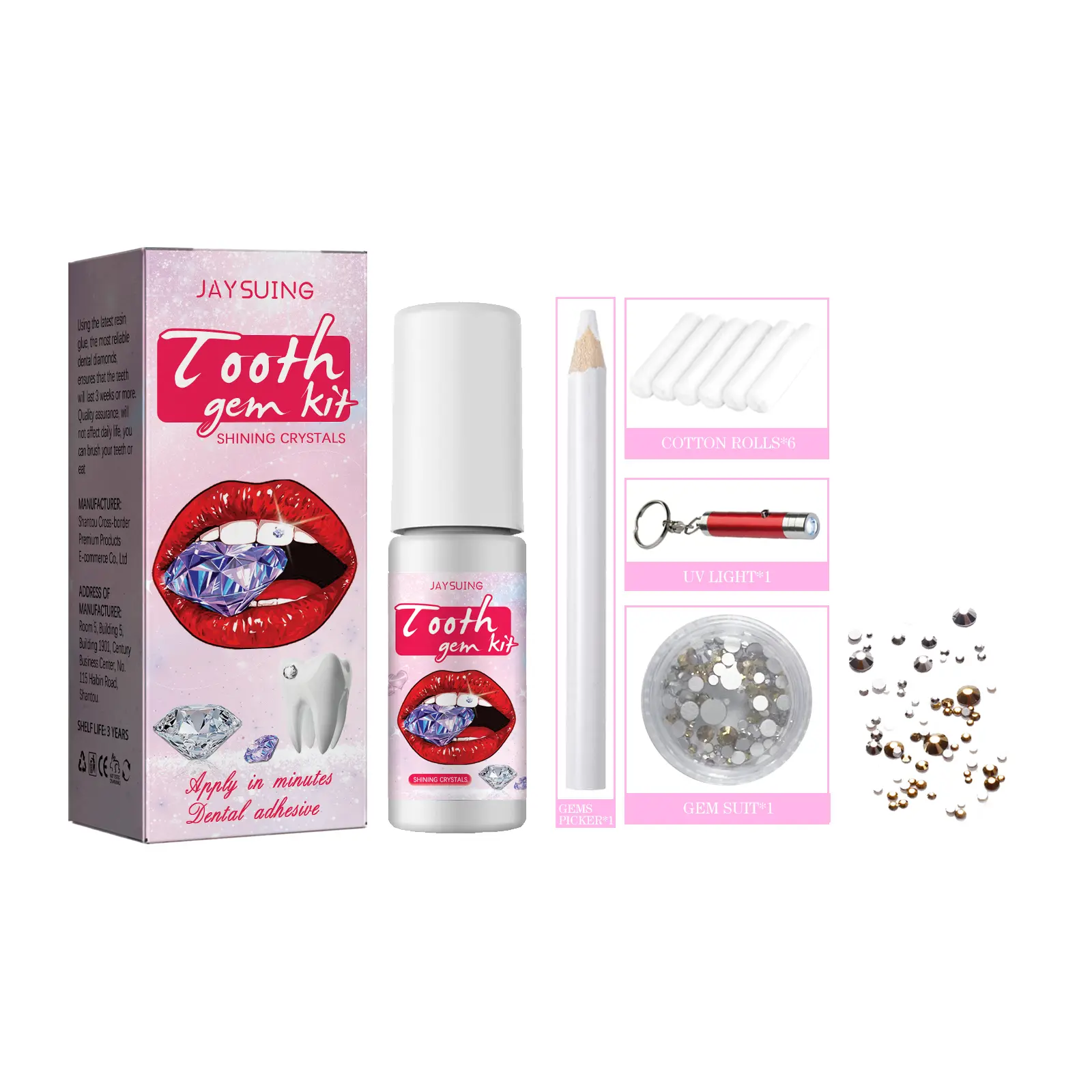Tooth Gem Kit with Crystal Dental Drill, Easy-to-Install & Easy-to-Remove Glitter Stick Dental Embellishment Accessories