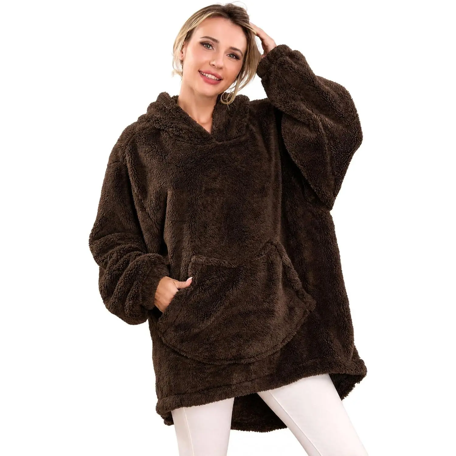 Blanket Hoodie,Unisex Bunny/ Ear Sweater Top Plush Shape  Long Coat Pullover