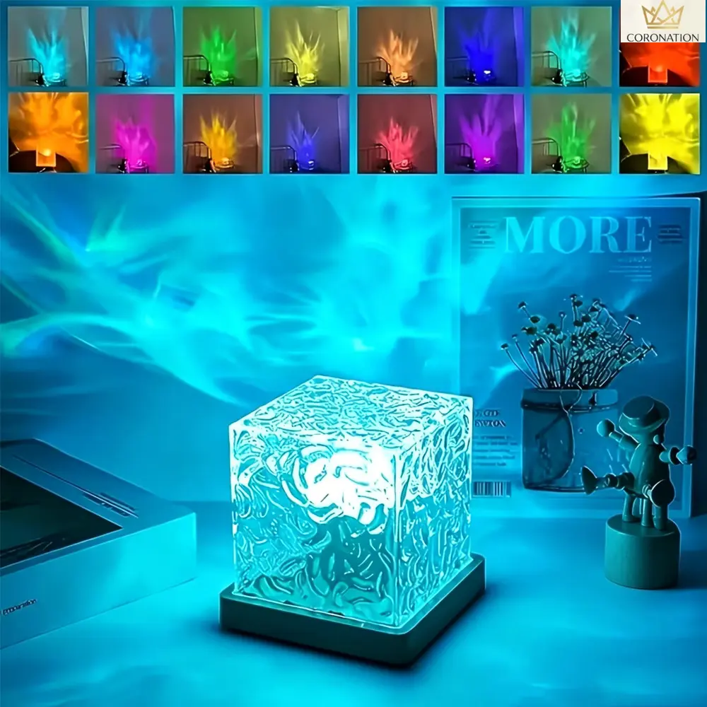 16 Color Water Ripple LED Projector Night Light, Aesthetic Ocean Wave Ambient Lamp with Touch Control & Dimmable Brightness, USB Powered Room Decor Light for Bedroom, Living Room, Party, Christmas Gift and Cozy Home Lighting