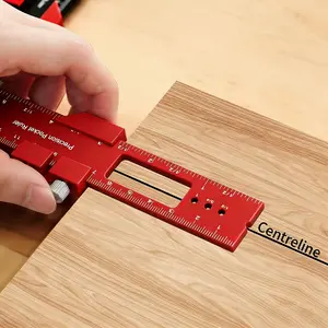 Aluminum Alloy Pocket Woodworking Ruler with Sliding Block – Square T-Ruler/T-Track Gauge (Inch & Metric, 45/90 Degrees) – Straight-Edge Marking & Positioning Tool for DIY Woodworking