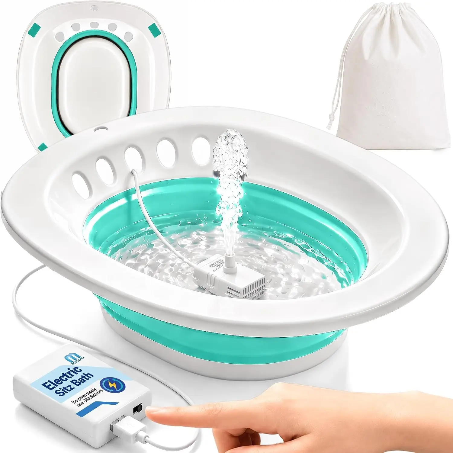 Electric Sitz Bath for Toilet Seat - Suitable for Pregnant Women and Perineal Care, Hemorrhoids, Sits Bath Kit for Women, Perineal Soaking - Yoni Steam Seat - Collapsible - Green