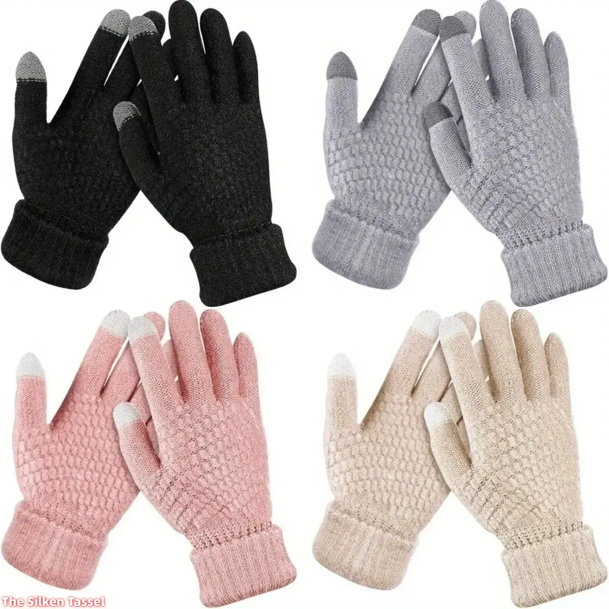 Women's Velvet Gloves (4-Pair Set) - Korean-Style Winter Casual Wear, Fleece-Lined, Touchscreen Tips, Elastic Cuffs, Stylish Affordable DIY Bag Accessories