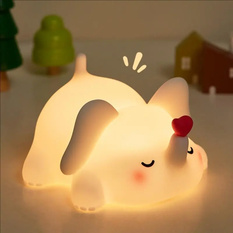 Cute Elephant Design Night Light, Rechargeable 3-Level Dimmable Silicone Night Light, Funny Office Desk and Bedroom Decor, Perfect Birthday Gift