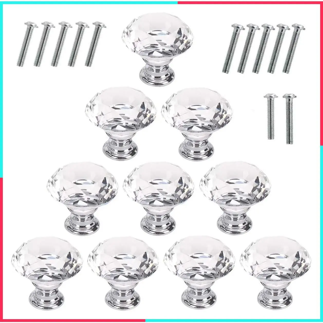 10 Pcs 30mm Diamond Shape Crystal Glass Cabinet Knobs Drawer Kitchen Dresser Cupboard Wardrobe Pulls Handles Clear
