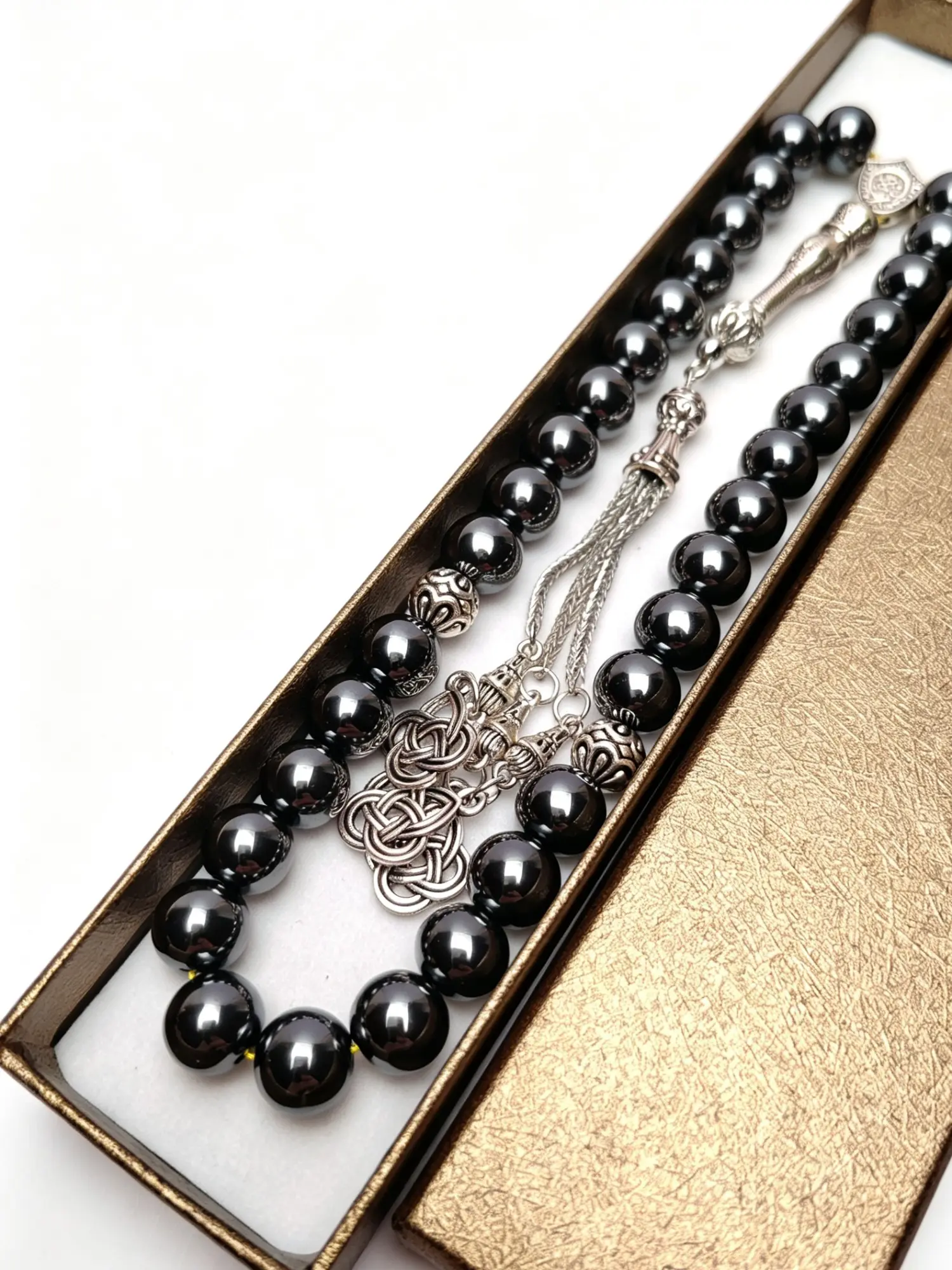 Muslim Tasbih Beads Set, Vintage Luxury Style, Non-Magnetic Stone Round Beads, Engraved Metal Tassels, Prayer Beads, Gift for Festivals