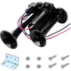 12V Car Air Horn, 120 DB Super Loud Dual Electric Air Horns Replacement Kit with Compressor, Waterproof Dual Trumpets Train Horns for Cars Trucks Motorcycles SUVs Boats Speaker (Black)