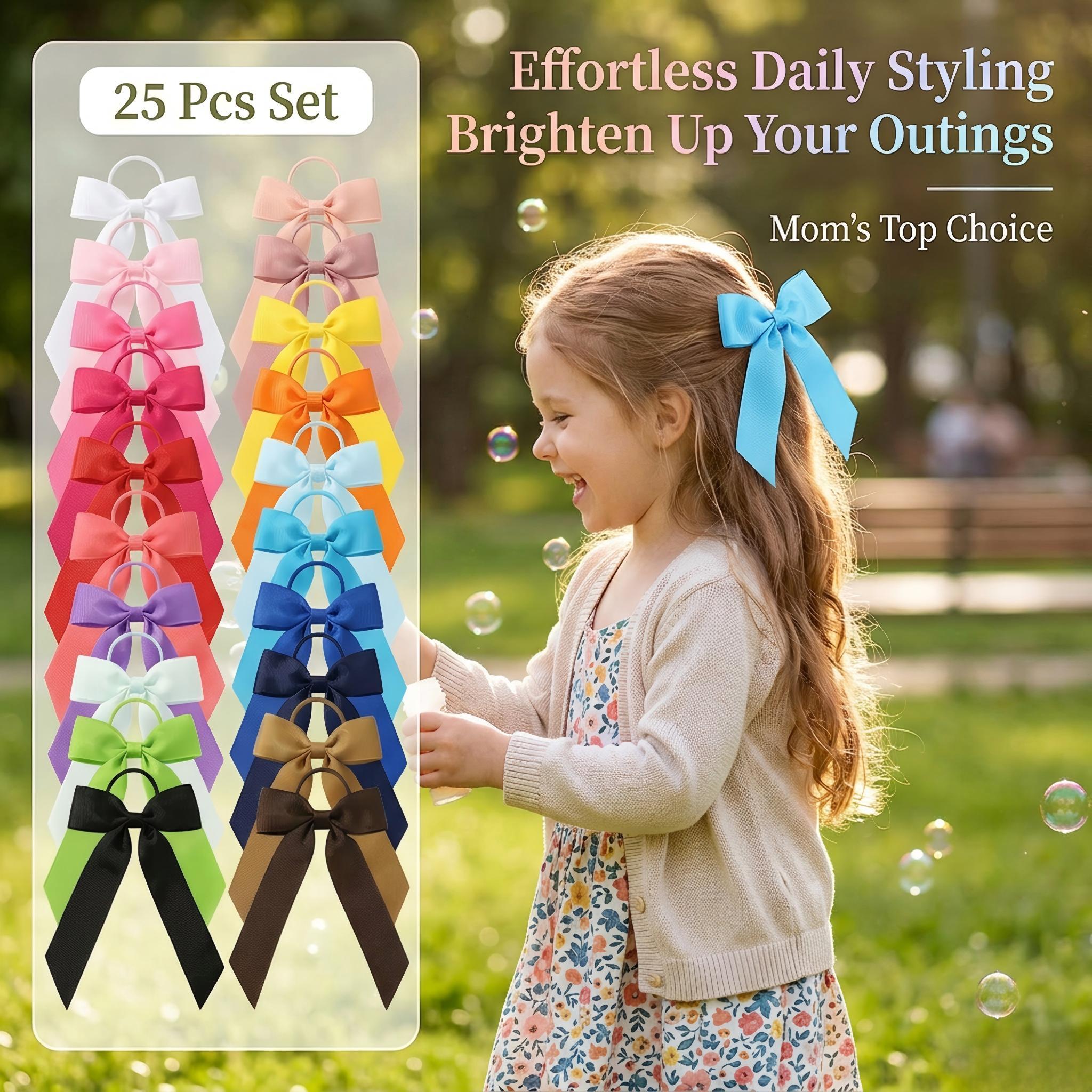 25pcs Ribbon Bows Hair Ties Toddler Bows Rubber Bands Pigtail Ponytail Bows Hair Accessories for Toddler Girl