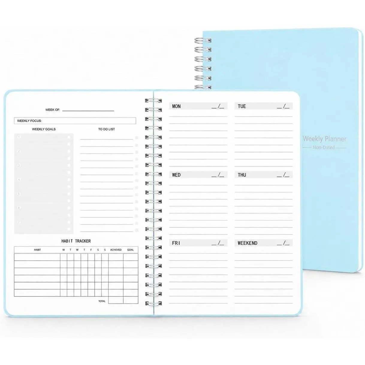 Undated Weekly Planner, Weekly To-Do List, Goal and Habit  | 5.8" x 8" Spiral-Bound Organizer for Weekly Goals, Tasks and Habits, Designed for Work, School and Everyday Planning