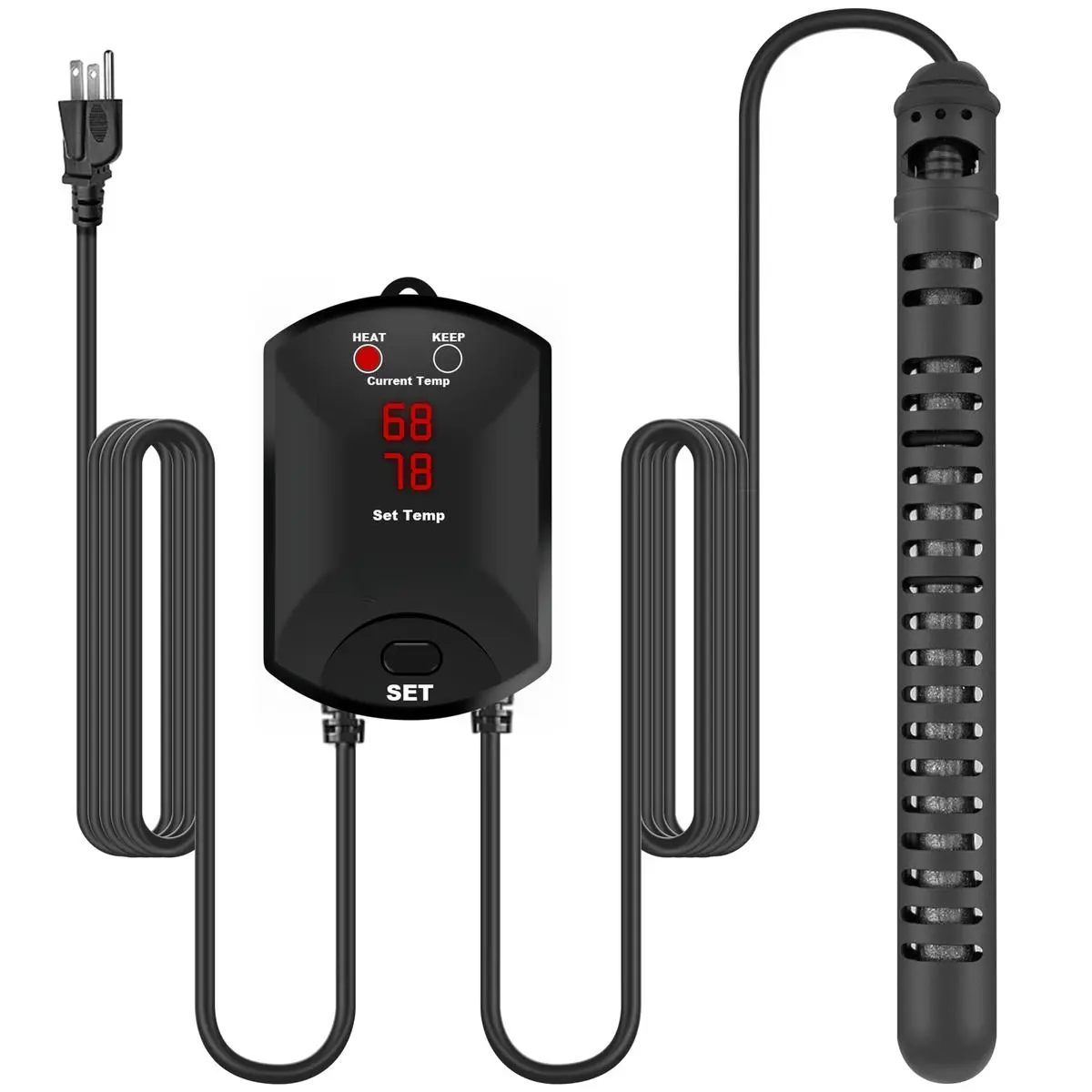 200W Inverter Fish Tank Heater with Inverter Technology, 110-240V, 68°C-78°C Temp Control, External LED Digital Display Thermostat, Multiple Sensors, Dry-Run/Overheating Protection, Memory Function for Marine Water/Freshwater