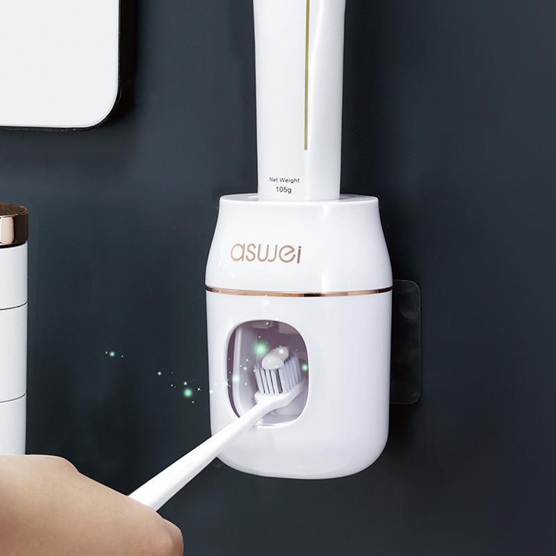 Automatic Toothpaste Dispenser Wall Mount, No Drilling Required, Bathroom Organizer Rack, Home Use Toothpaste Holder, Toothbrush