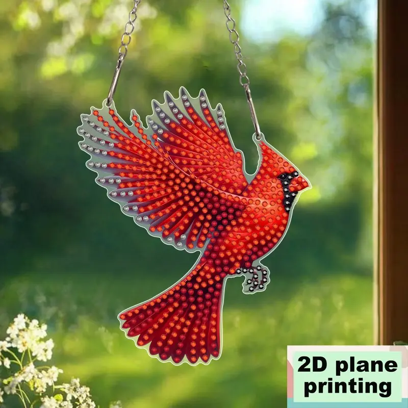 2D Acrylic DIY Diamond Painting Kit, Cardinal Diamond Art Hanging, Irregular Shape Diamonds, Home & Outdoor Decor, Perfect Gift