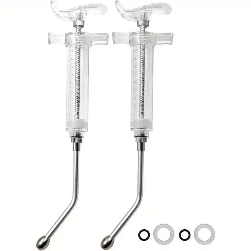 2pcs Reusable Goats Syringe with 2 Adjustable Drench Nozzles, 0.68oz Drench Gun Syringe for Sheep, Clear Design for Easy Dosage