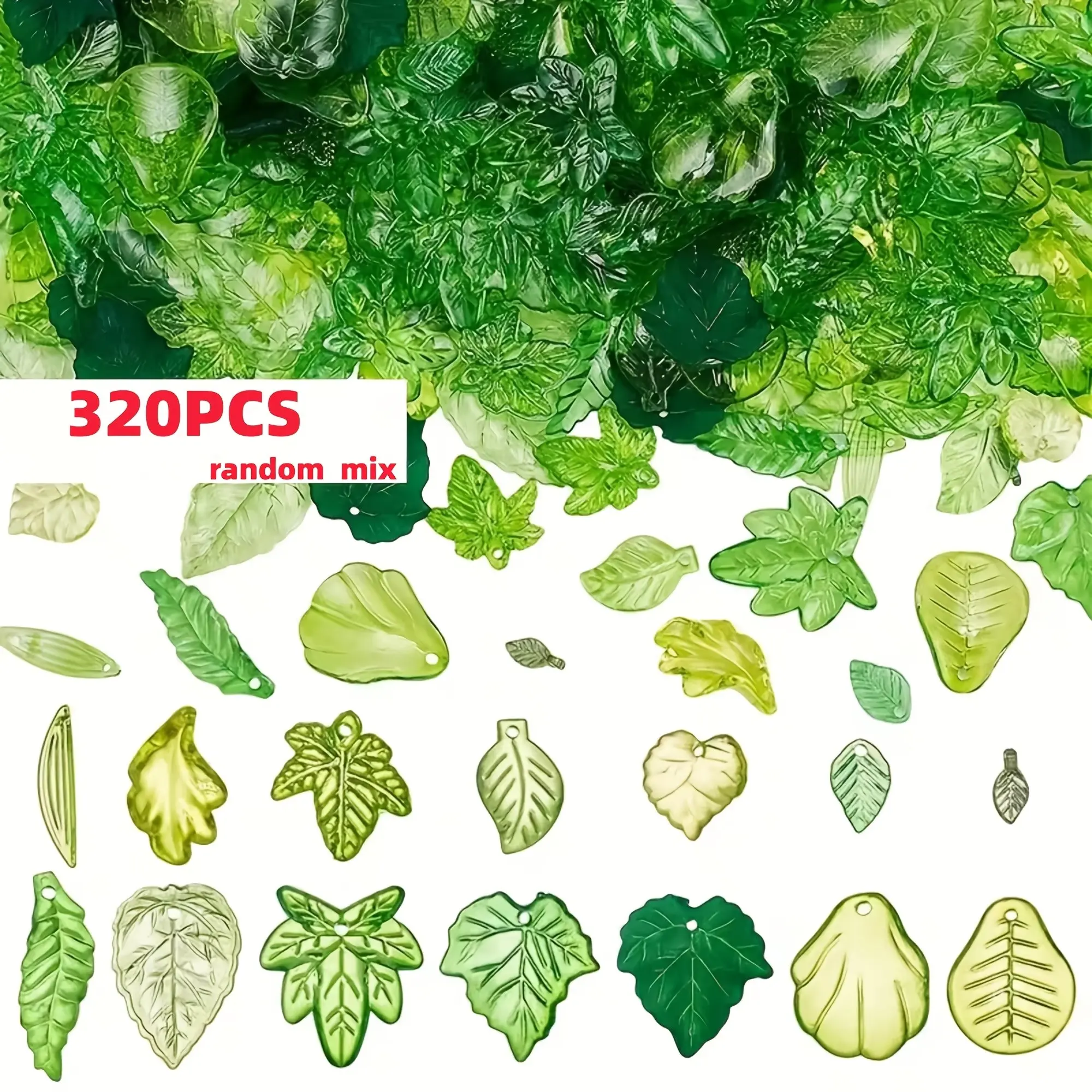 320pcs Green Leaf Beads with Curved Leaf Pendants, Perforated Plant Beads Are Suitable for Jewelry Making, Leaf Ornaments Are Suitable for Keychains, Bracelets, Necklaces, Earrings - Handmade Materials