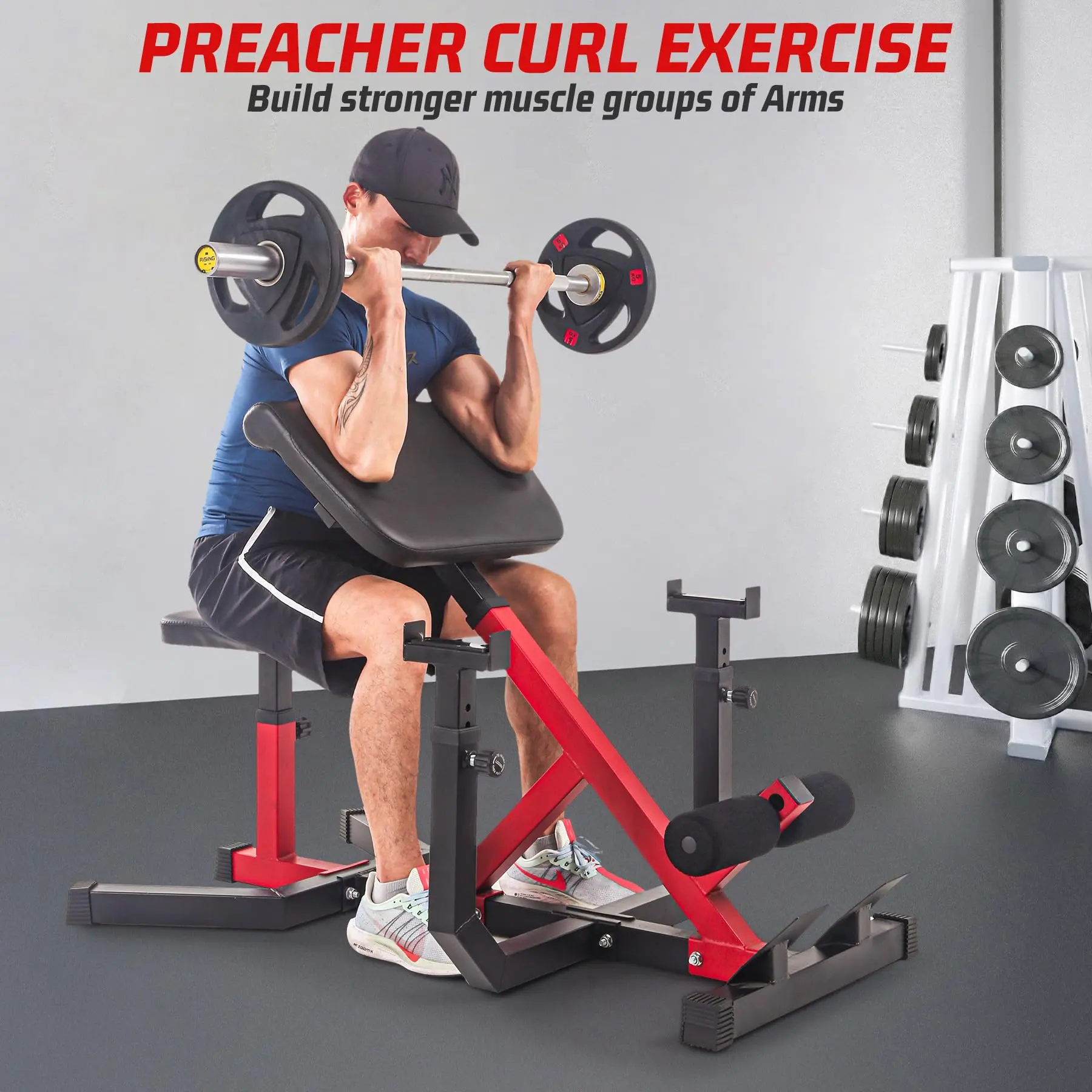 2-in-1 Roman Chair & Preacher wave Bench – Heavy-Duty Adjustable Hyperextension with Barbell Holders – Multi-Function Strength Training Equipment for Full Body – Home Gym Fitness Bench – No Color Specified