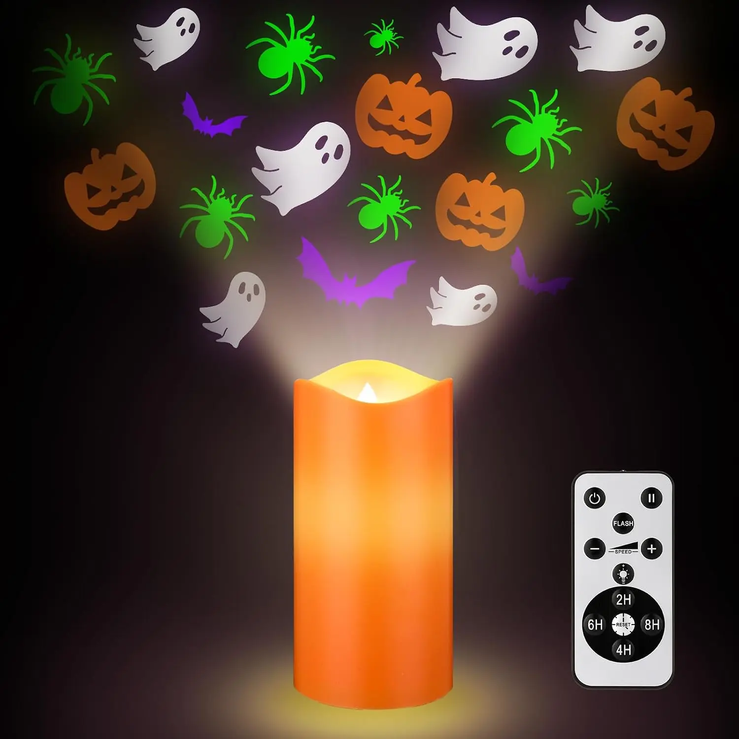 Halloween Projector Candle  Projector Light Halloween Indoor Decoration Spooky Scary LED Flameless Candle  Operated Night Light with Remote and Timer Bedroom  Decor Party
