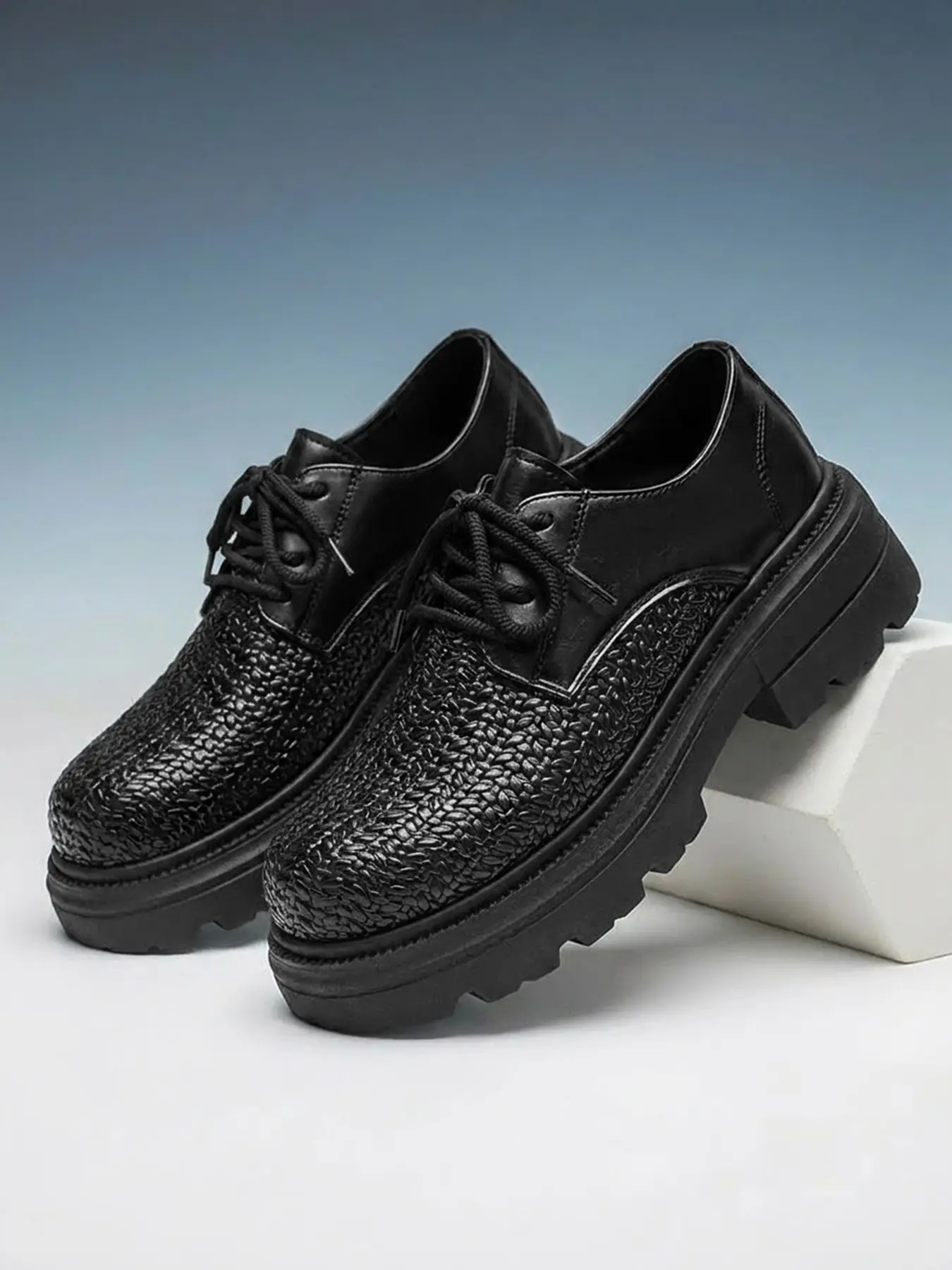 Men's Handmade Braided Leather Derby Shoes, Thick Sole, Adjustable Laces, Durable Rubber Bottom, Comfortable & Stylish, All-Season Wear, Smart Casual Shoes
