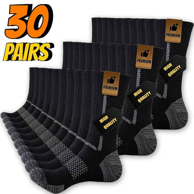 sohochic Men's Cotton Knit Crew Socks, 5/30 Pairs Solid Plain Male Socks, Midsole Boot Length, High-Quality Breathable Moisture-Wicking Cushioned Sole, Reinforced Heel Toe Durable Comfort Fit for Hiking Sports Outdoor Wear All Seasons