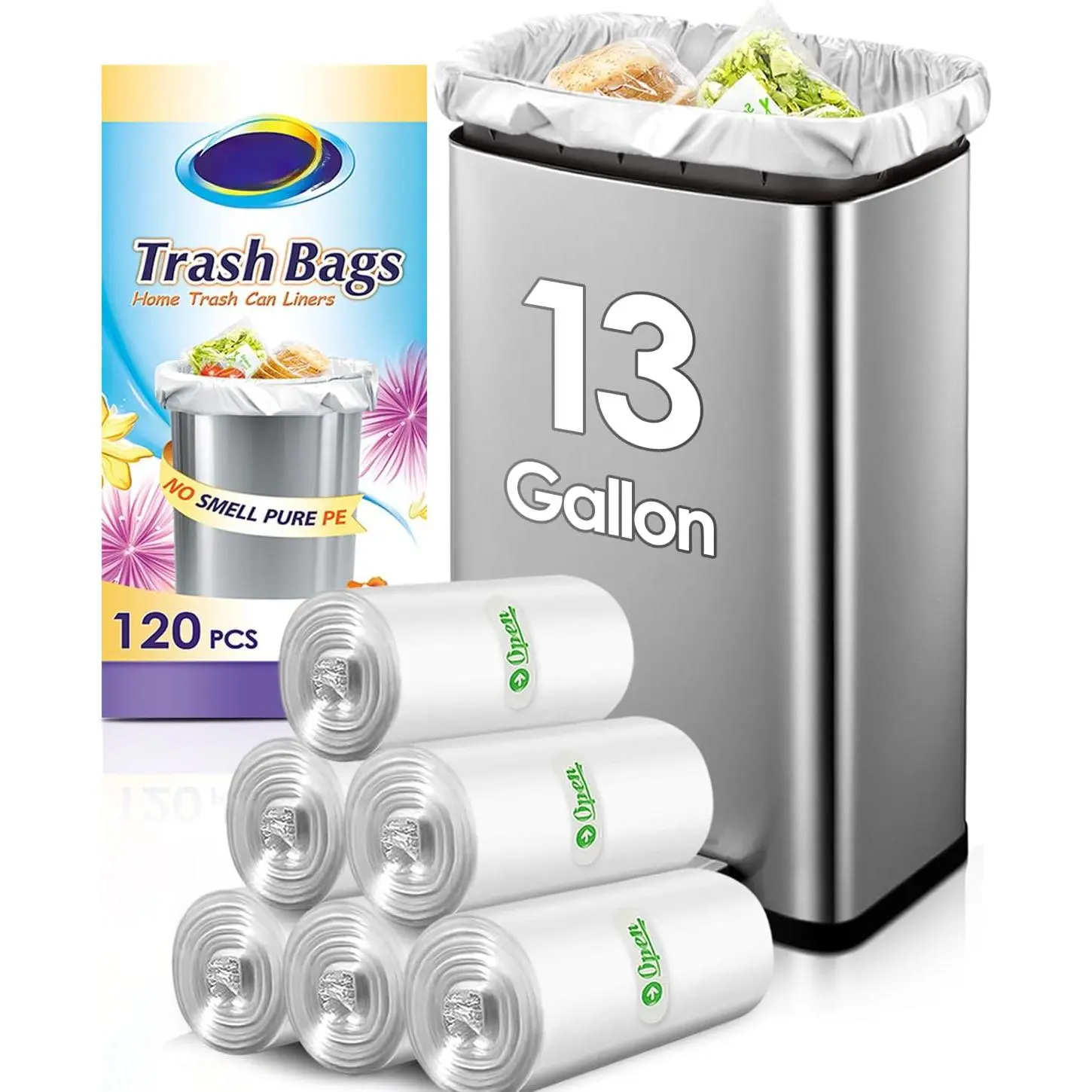 13 Gallon 120 Counts Strong Trash Bags Tall Kitchen Garbage Bags,12 Gallon 13 Gallon 14 Gallon, Multi-Use Bin Liners, Plastic Bags for Home Office Kitchen Yard Industrial, Clear