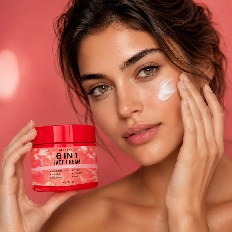 6 In 1 Face Cream, Hyaluronic Acid, NAD+BIO, Niacinamide, Peptide, Collagen, Urea, Moisturizing, Nourishing, Facial Care, All Skin Types, Daily Skincare, 140g