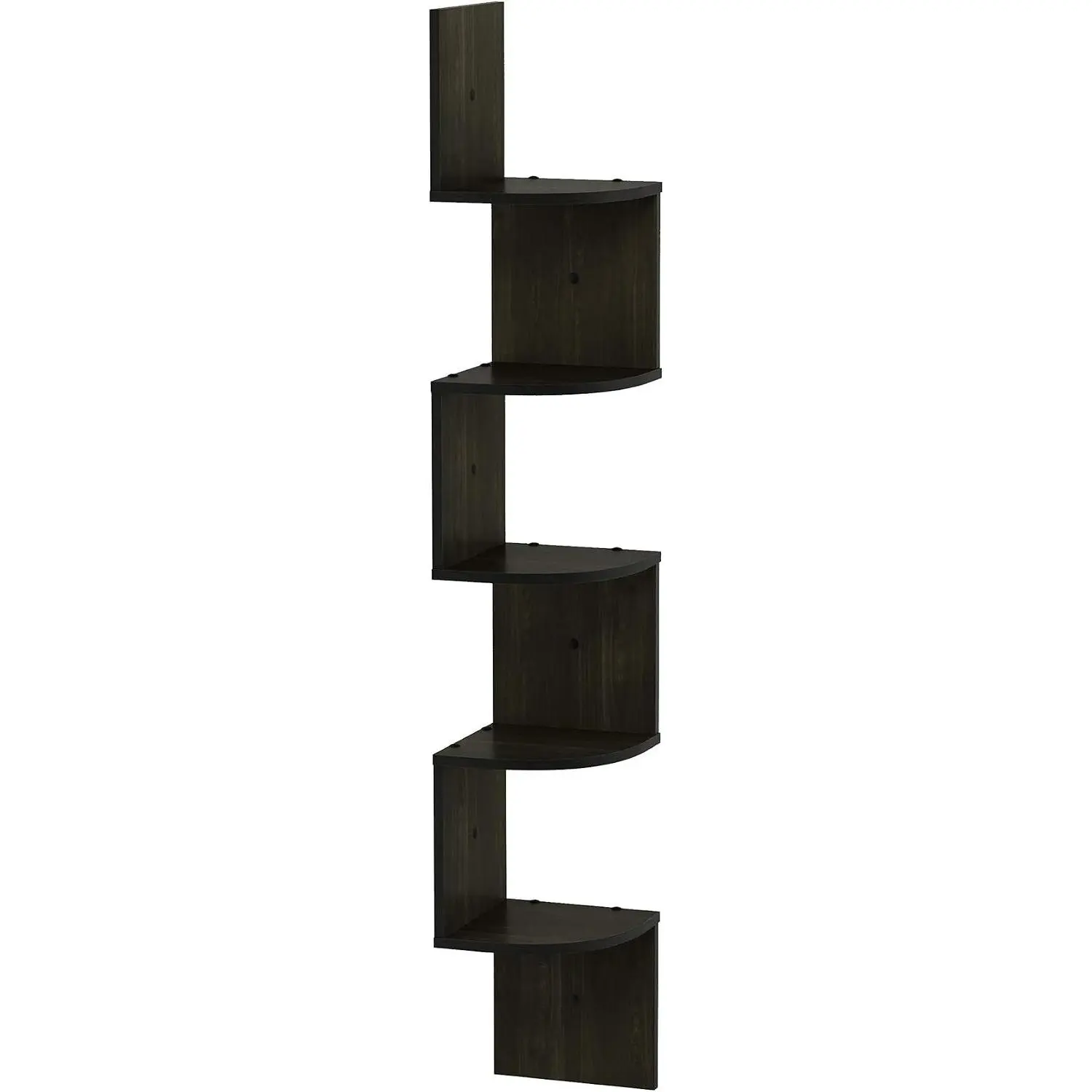 ROSSI Floating Book Shelves for Wall, 5-Tier Zigzag Corner Shelf Wall Mounted, Radial Corner Floating Shelf, for Living Room, Bedroom, Bathroom, Home Office, Espresso