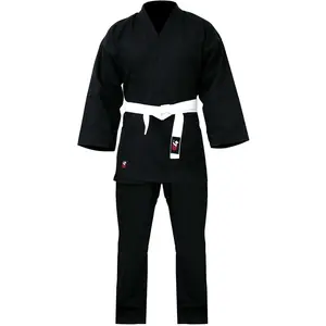 Karate Suit GI Aikido Training Uniform Set for Adult Student with Free Belt Black White