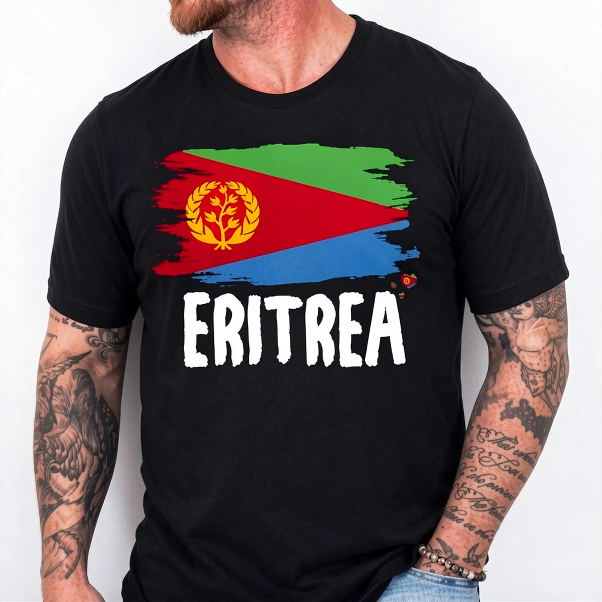 100% Cotton Eritrean Flag Outfit Idea for Men & Eritrea Heritage Theme T-Shirt