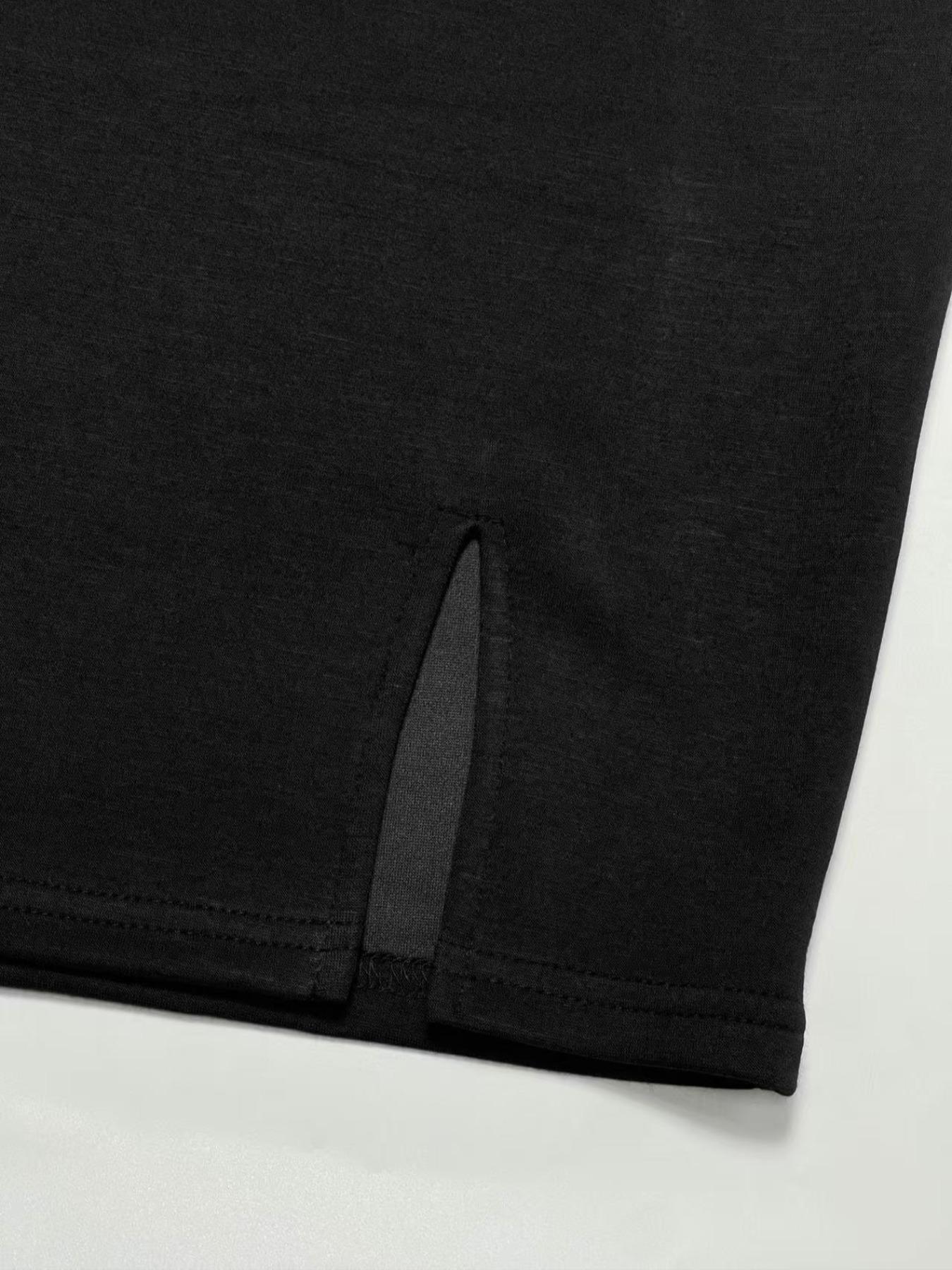 Women's Plain Long Sleeve Dress, Elegant Fashion Casual Mock-Neck Split Short Dress for Daily Outdoor Wear, Women's Dress for Spring & Fall