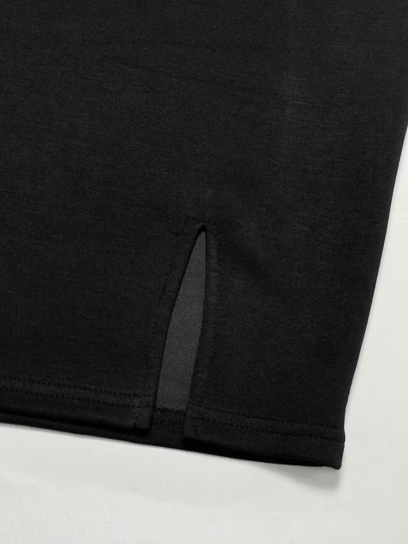 Women's Plain Long Sleeve Dress, Elegant Fashion Casual Mock Neck Split Short Dress for Daily Outdoor Wear, Women Dress for Spring & Fall