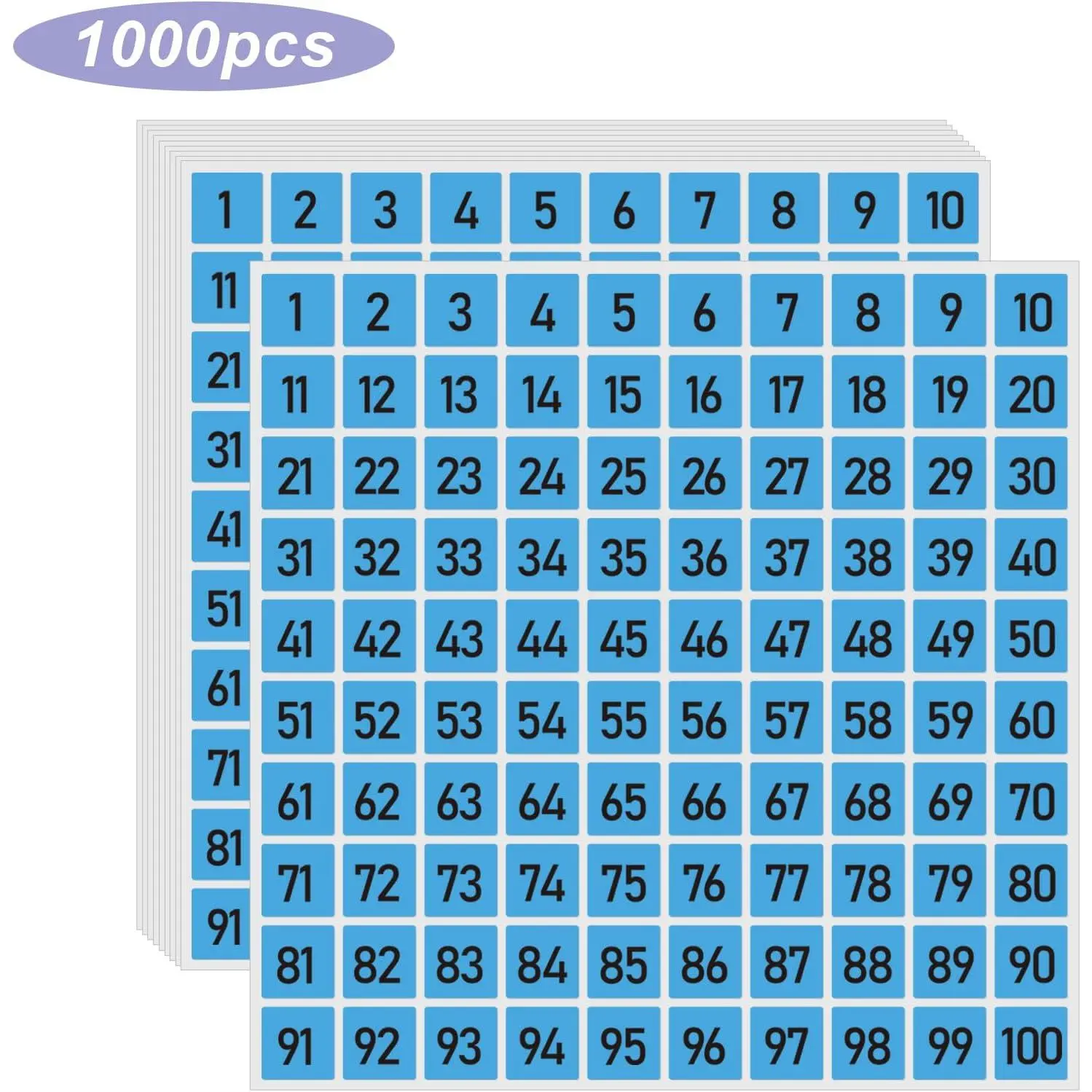 1 to 100 Consecutive Number Stickers,1 inch Square Small Number Stickers Labels for Inventory, Storage, Organizing, Boxes, Bins, Toolbox, Locker (1000 Labels, Blue)