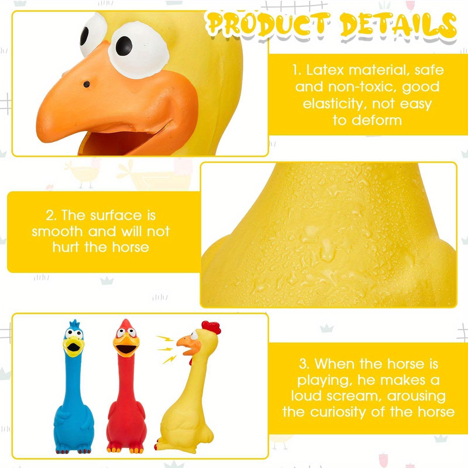 3-pack latex squeaking chicken toys for horses, simulated screaming turkey, dog play props, anxiety relief, sound-making toys, prank fun