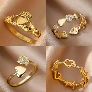 Elegant Classic Claddagh Rings For Women 18K Gold Plated Stainless Steel Celtic Knot Ring Wedding Party Jewelry Gift
