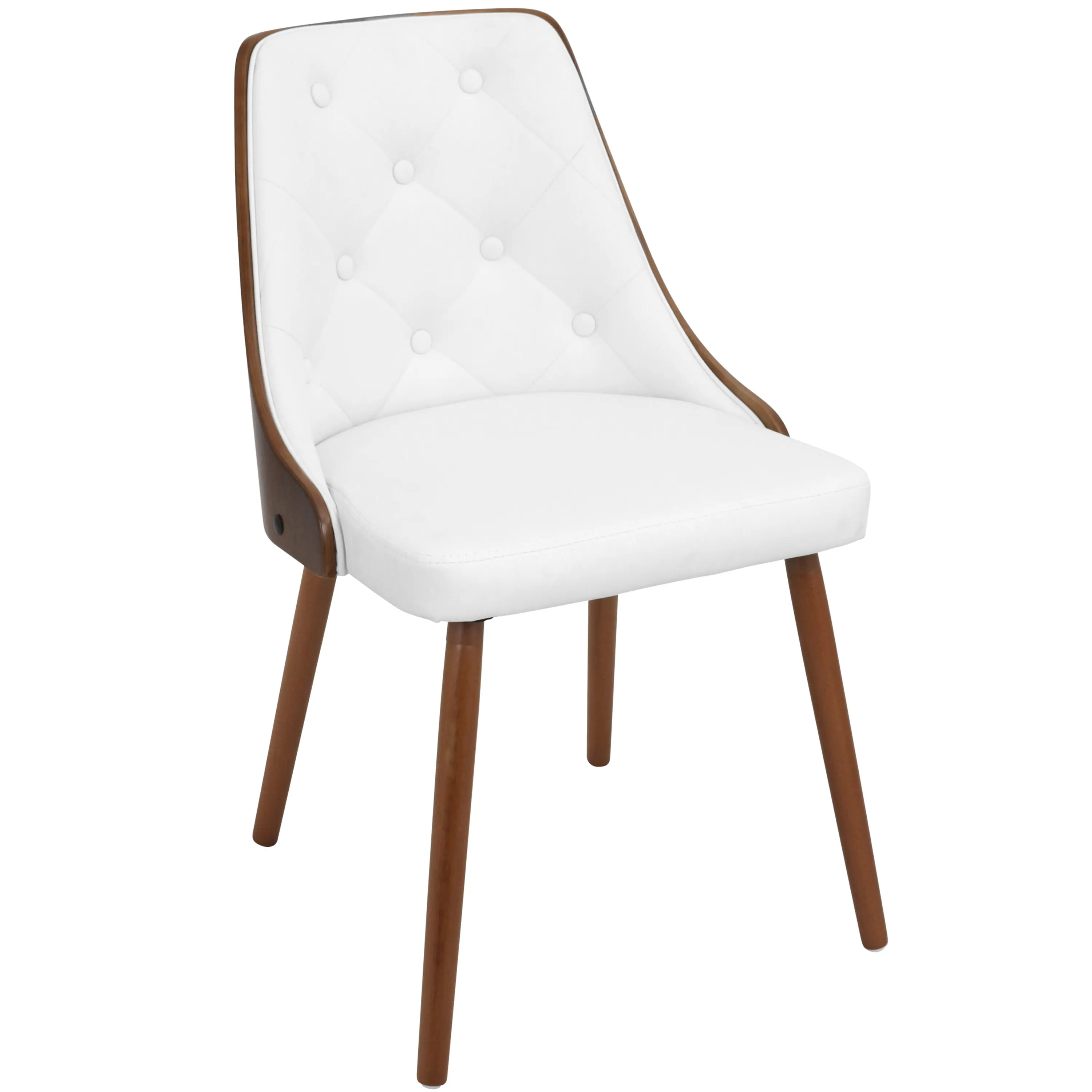 ARCH Mid-Century Modern Dining Chair Accent Chair with Wood Frame Walnut Finish White Faux Leather Upholstered Seat for Kitchen Living Room Bedroom Home Office Restaurant Cafe Bar Counter Seating Single, Dining Room Chairs for Kitchen, Dining Room