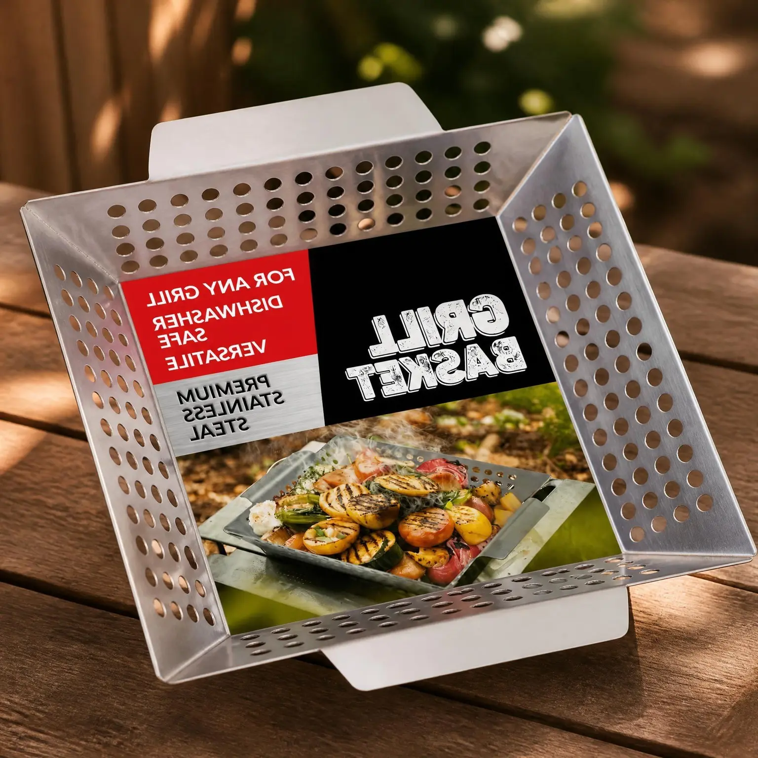 Heavy Duty Stainless Steel Vegetable Grill Basket, Rectangular, Silver, Dishwasher Safe