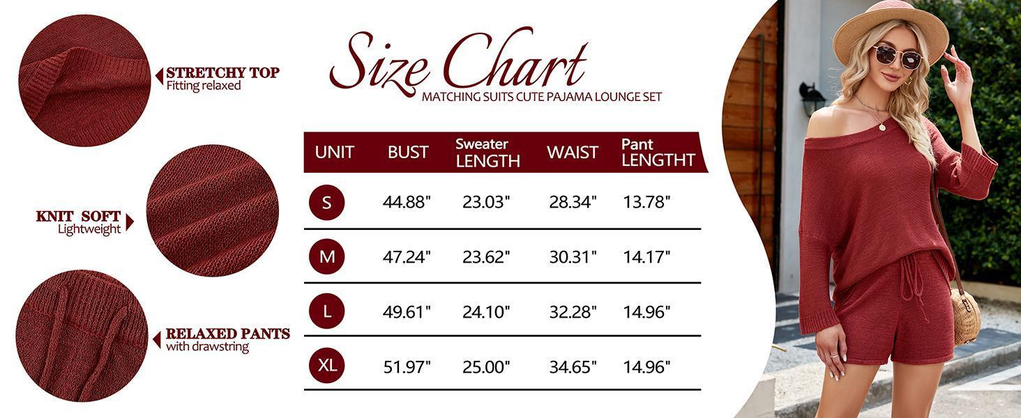 Beotyshow Women's 2 Piece Outfits Sweater Sets Off Shoulder Knit Top Shorts Matching Suits Cute Pajama Lounge Set